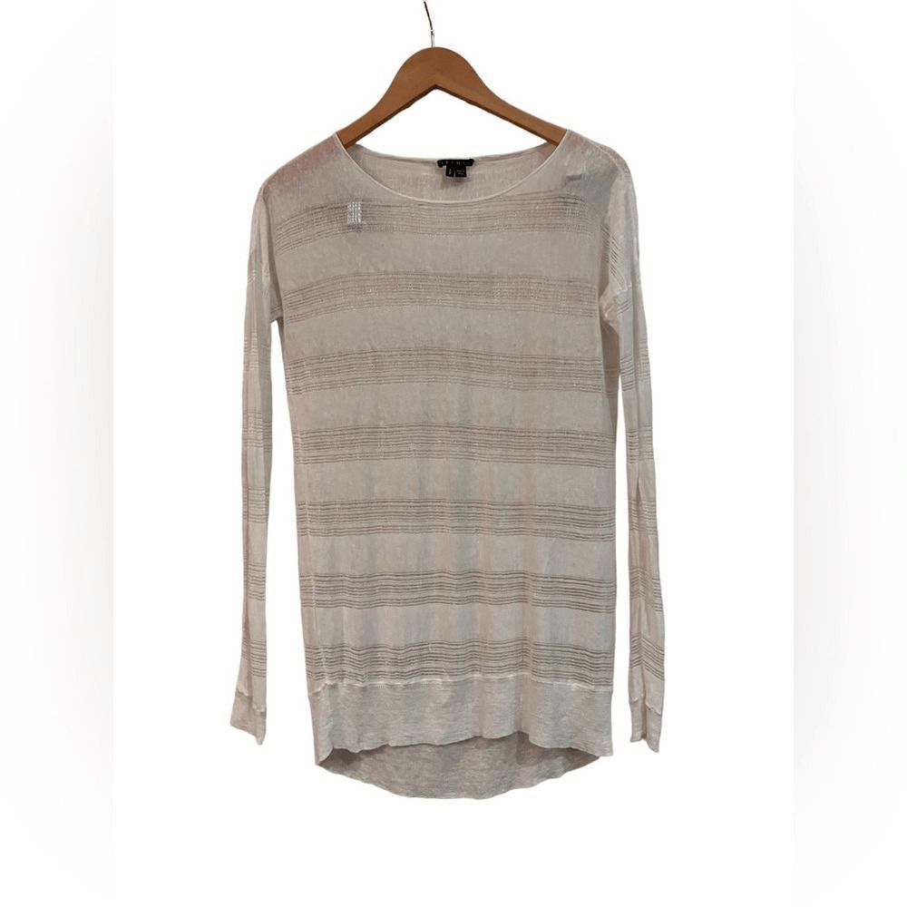 Theory Sweater Women’s Small‎ White Sheer Tunic Lightweight Linen Blend